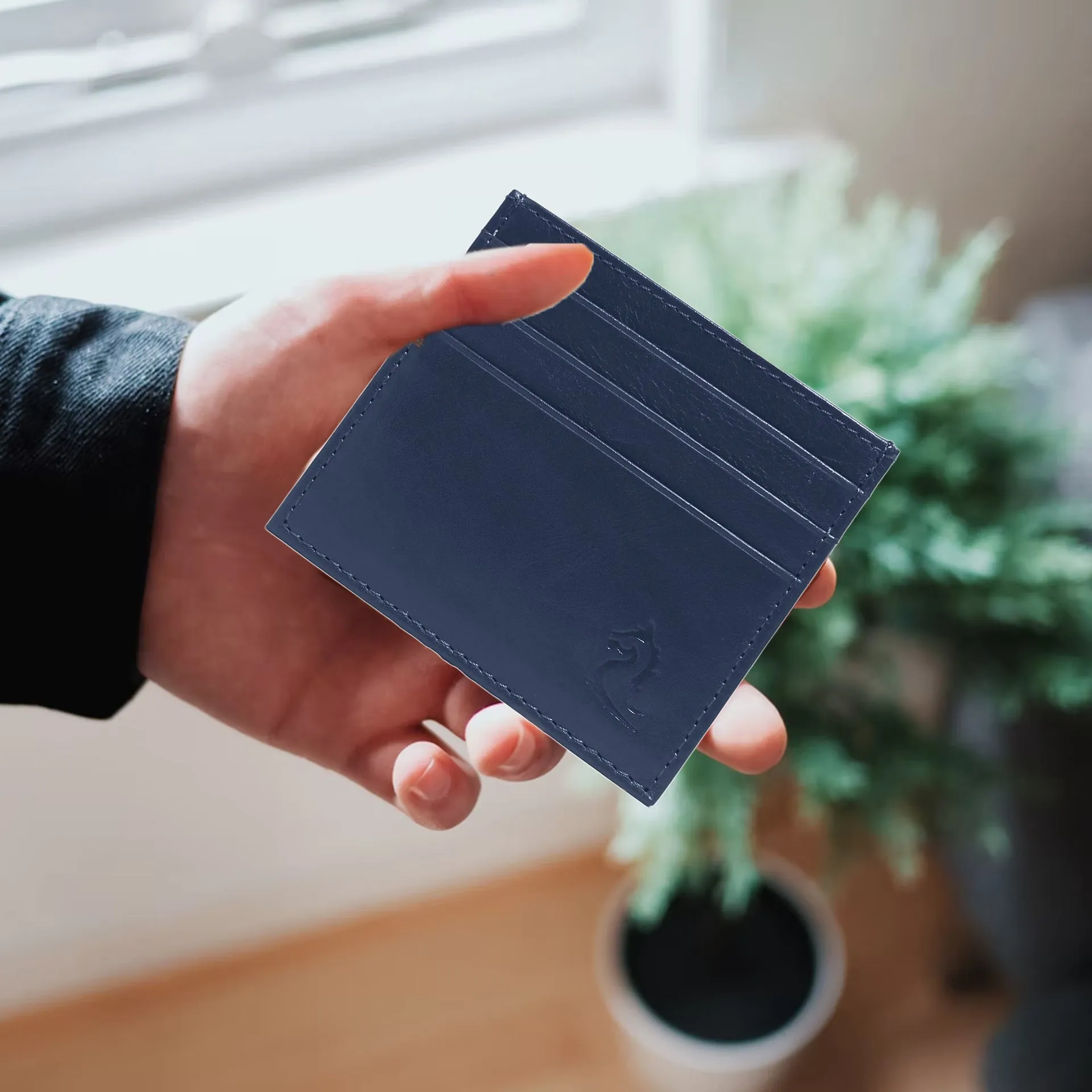 10079 Navy Leather Card Holder for Men and Women