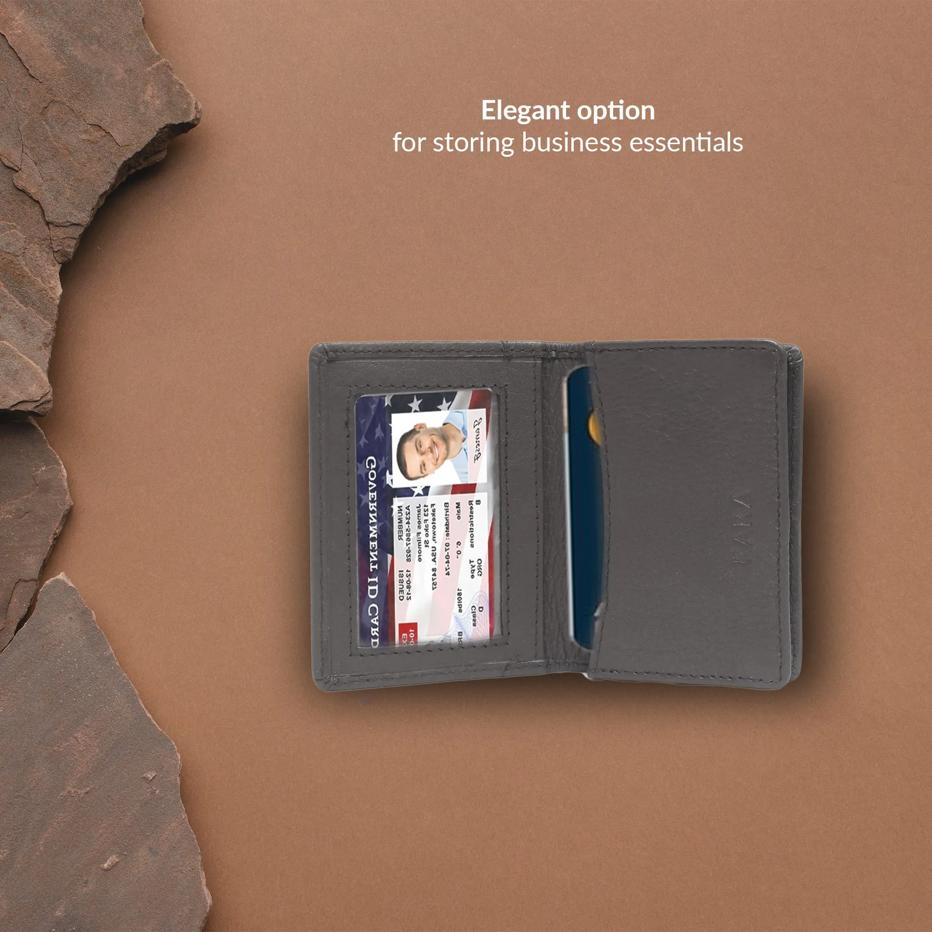 14032 Black Small Leather Card Holder for Men and Women