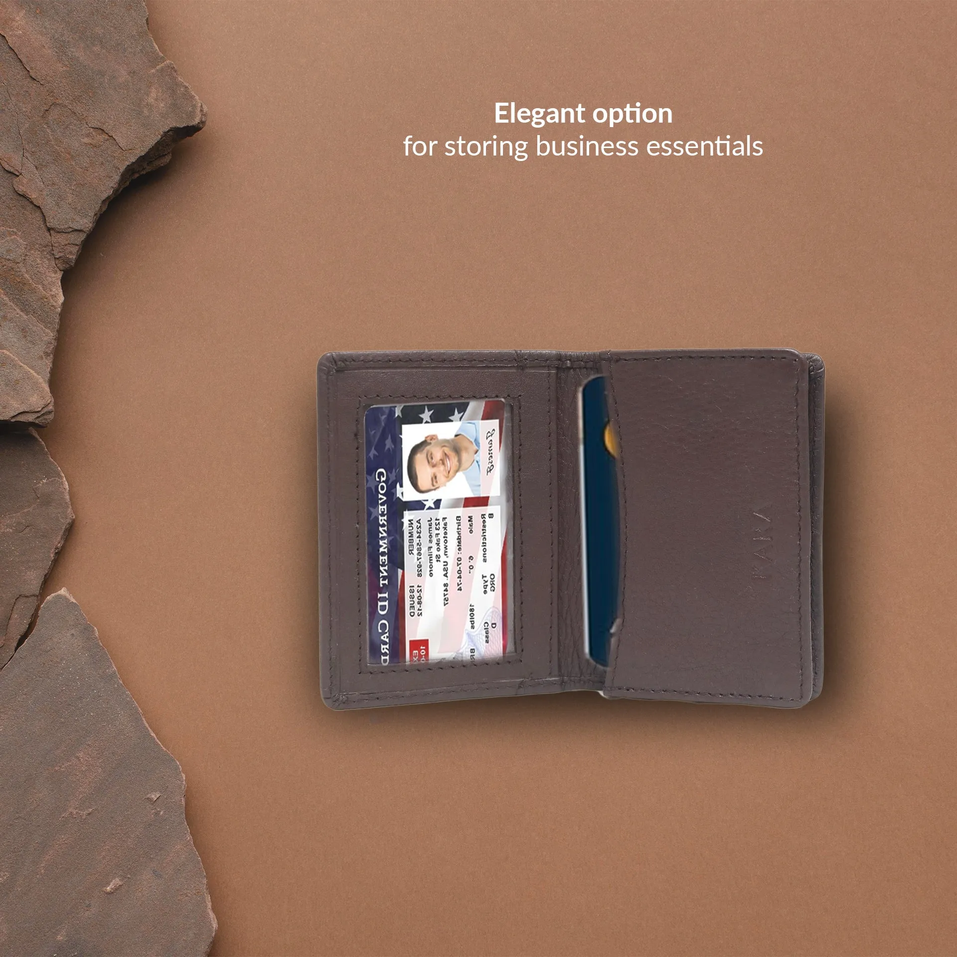 14032 Black Small Leather Card Holder for Men and Women