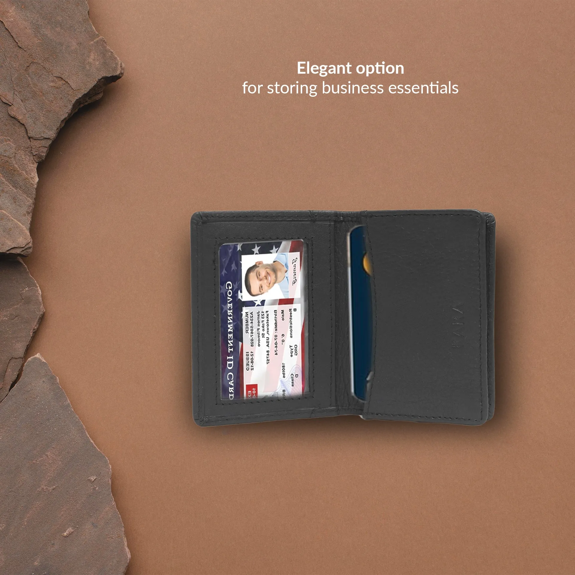 14032 Black Small Leather Card Holder for Men and Women