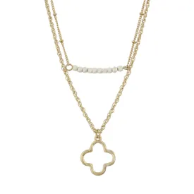 18" Gold Double Bar Necklace -Open Cross, 3" Ext.