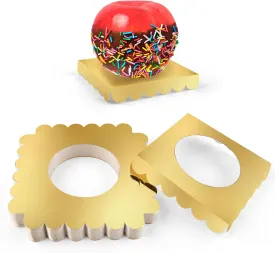 50 PCS Candy Apple Box Base,Golden Cardboard Taffy Apple Inserts, Square Caramel Apple Wraps Tray, Clearly DIY candy apple Holder, Cake Pop Chocolate Circle Tray for Wedding Party Festival