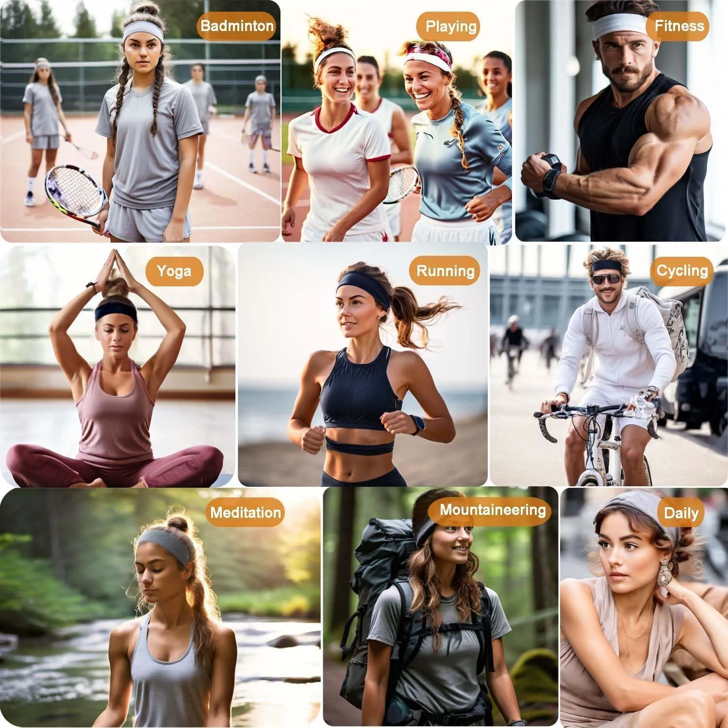 6PCS Headbands for Women Non Slip - Fashion Elastic Sports Hair Bands for Womens Hair - Soft Cotton Cloth Stretchy Headbands for Girls for Yoga Workout Exercise Running Sports