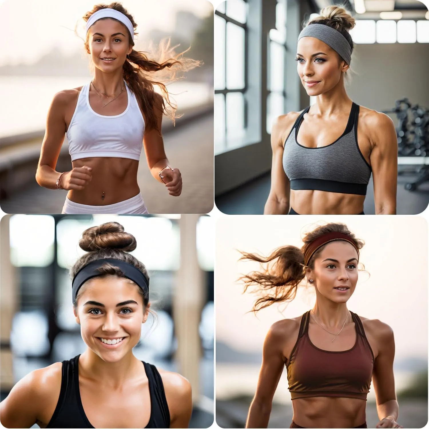6PCS Headbands for Women Non Slip - Fashion Elastic Sports Hair Bands for Womens Hair - Soft Cotton Cloth Stretchy Headbands for Girls for Yoga Workout Exercise Running Sports