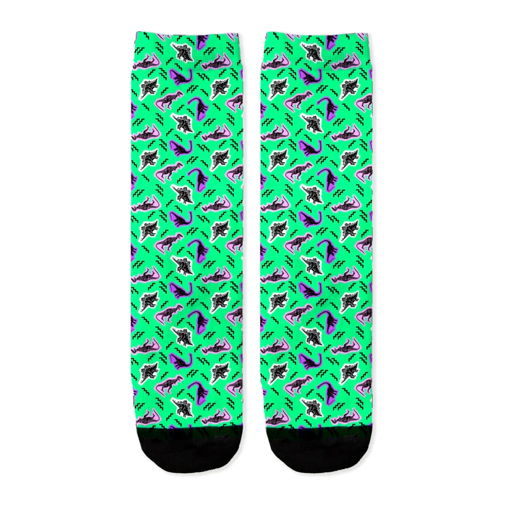 90s Neon Green Dinos - Dinosaur Socks