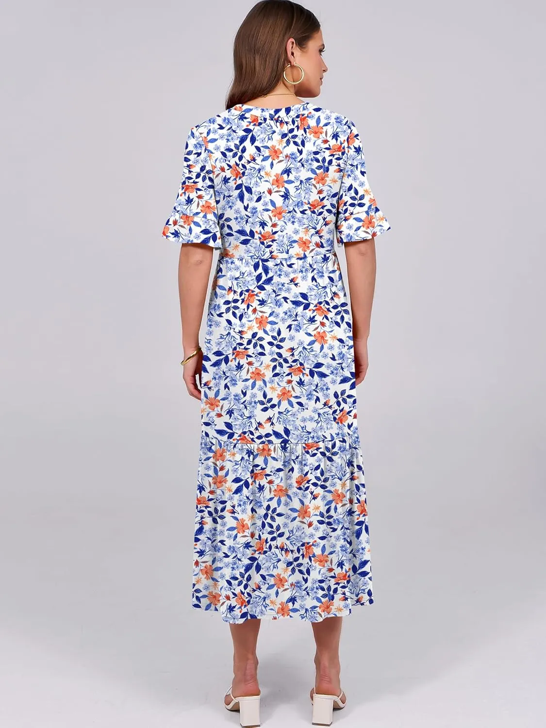 ANRABESS Women's Casual Summer Ruffle Short Sleeve T Shirts Maxi Dress 2025 Spring V Neck Flowy Tiered Boho Beach Dresses