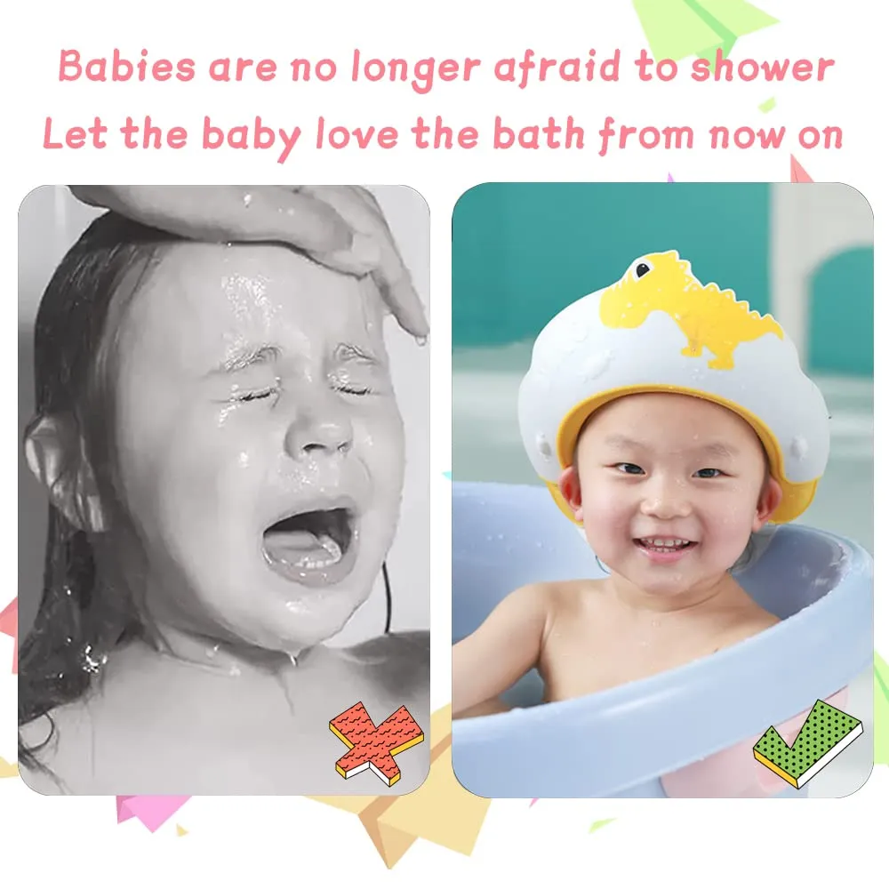 Baby Shower Cap Shield, Shower Cap for Kids, Visor Hat for Eye and Ear Protection for 0-9 Years Old Children,Cute Dinosaur/Crocodile/Hippo shape Makes the Baby Bath More Fun (Dinosaur, Blue)
