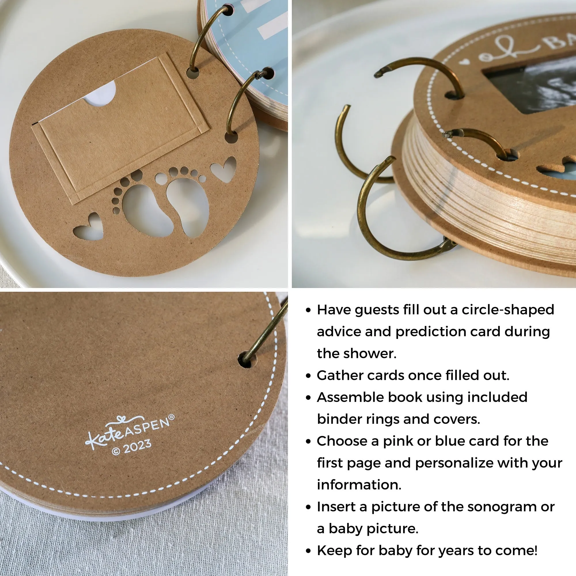 Baby Shower Prediction Advice Card Keepsake Book - Kraft Circle Shape