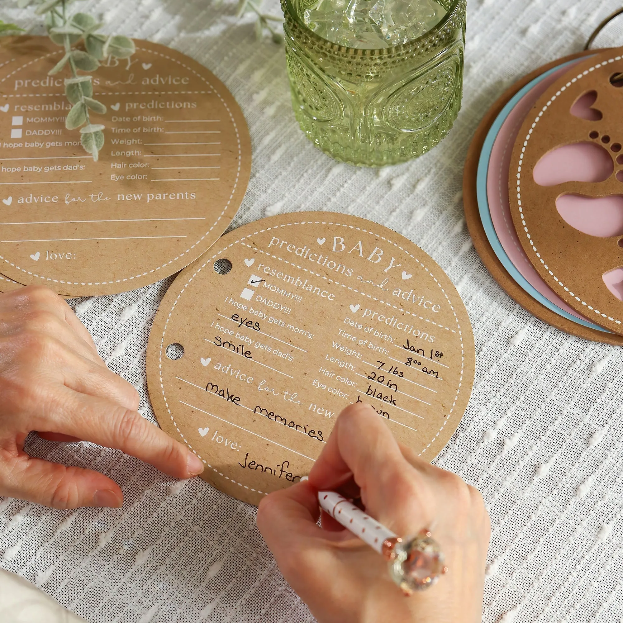 Baby Shower Prediction Advice Card Keepsake Book - Kraft Circle Shape