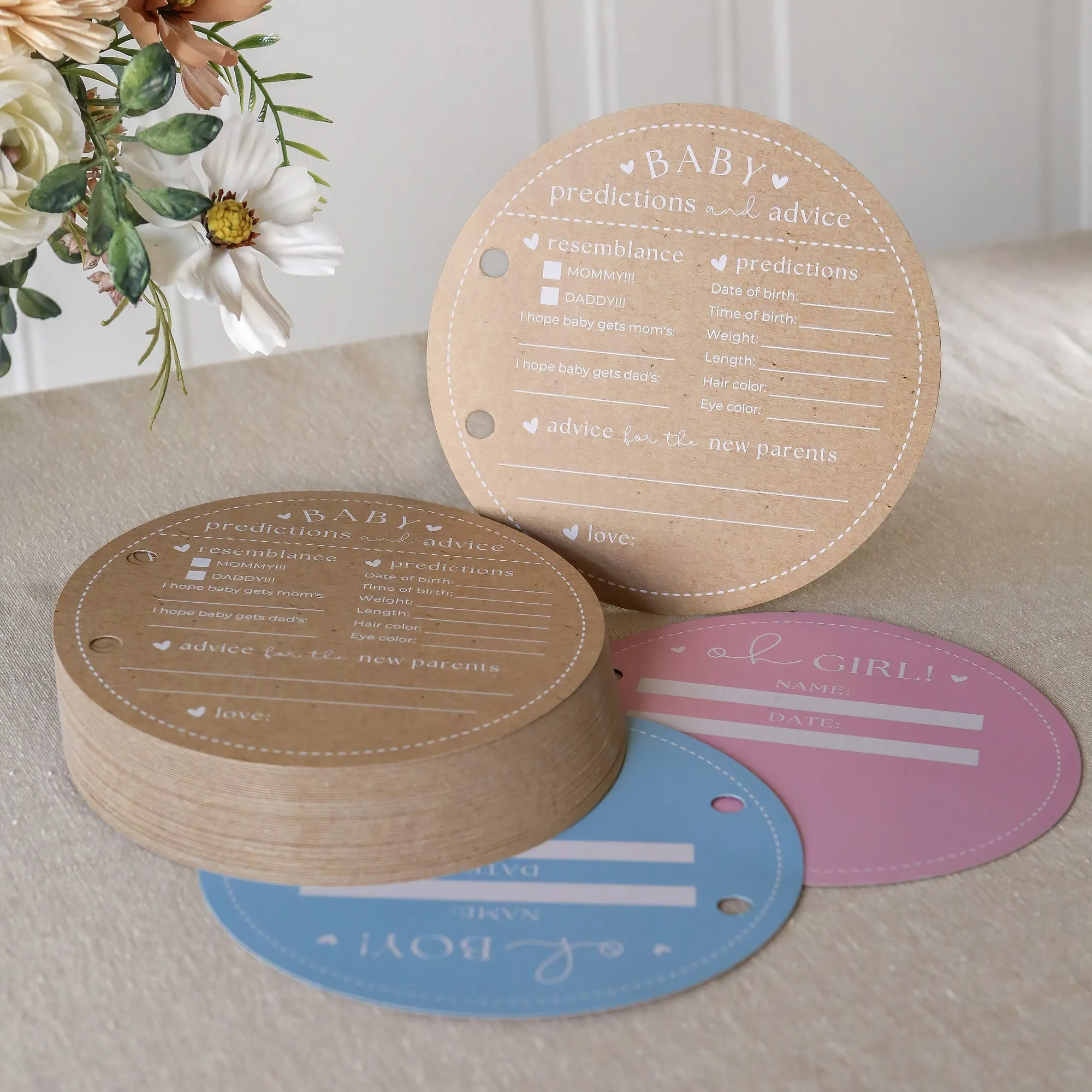 Baby Shower Prediction Advice Card Keepsake Book - Kraft Circle Shape