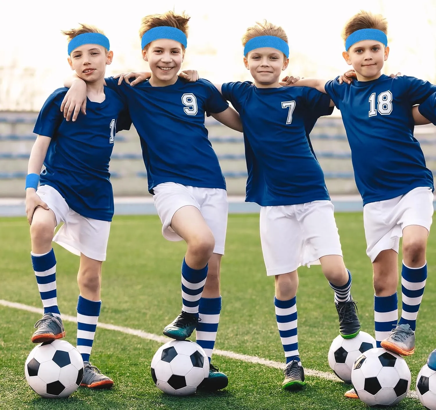 Bememo 36 Pcs Neon Sweatbands Set for Kids End of The Year Student Gifts Bulk 24 Pcs Sports Wristbands 12 Tennis Headbands Kids Sports Sweat Band