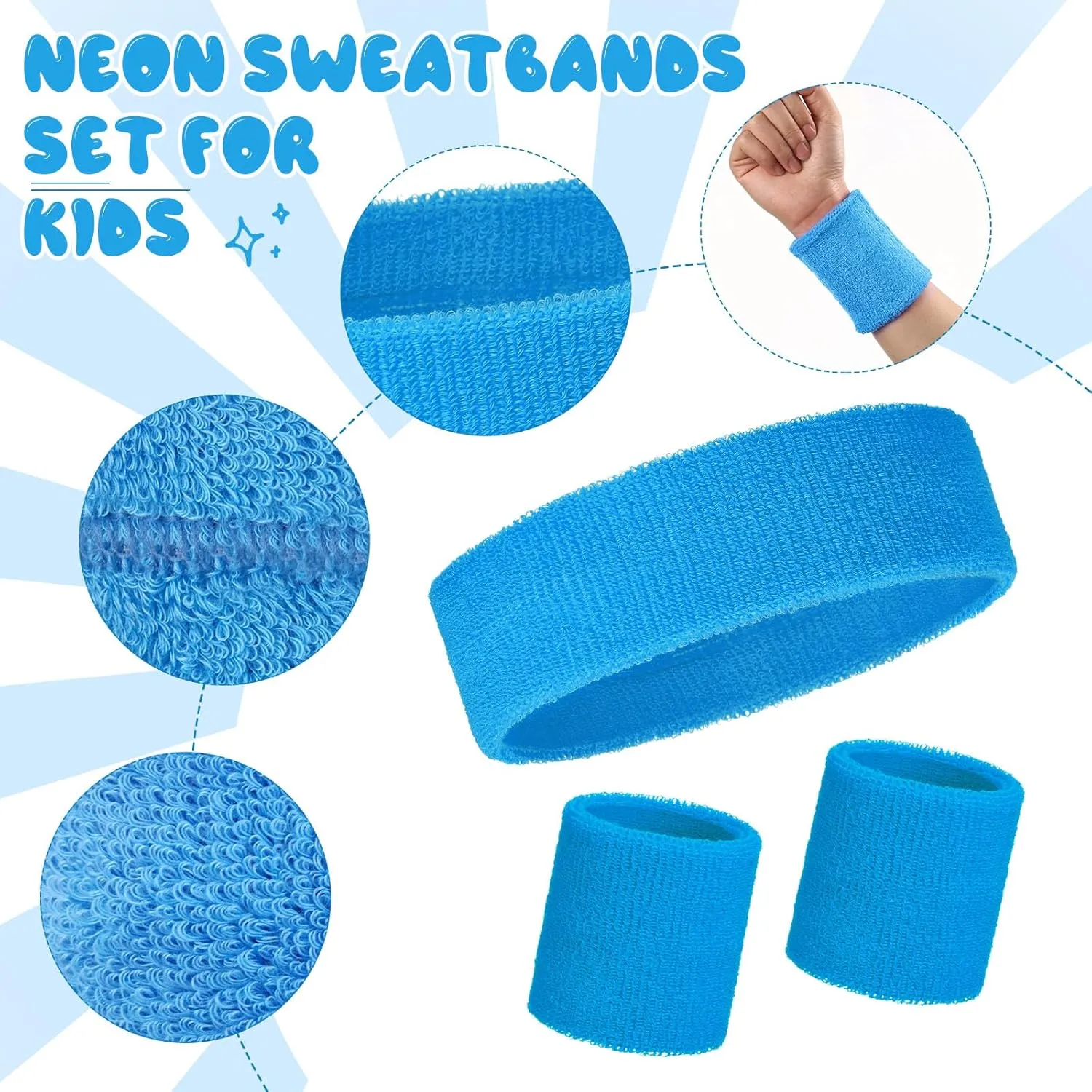 Bememo 36 Pcs Neon Sweatbands Set for Kids End of The Year Student Gifts Bulk 24 Pcs Sports Wristbands 12 Tennis Headbands Kids Sports Sweat Band
