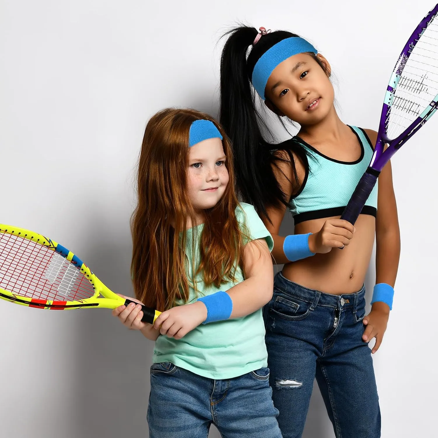 Bememo 36 Pcs Neon Sweatbands Set for Kids End of The Year Student Gifts Bulk 24 Pcs Sports Wristbands 12 Tennis Headbands Kids Sports Sweat Band