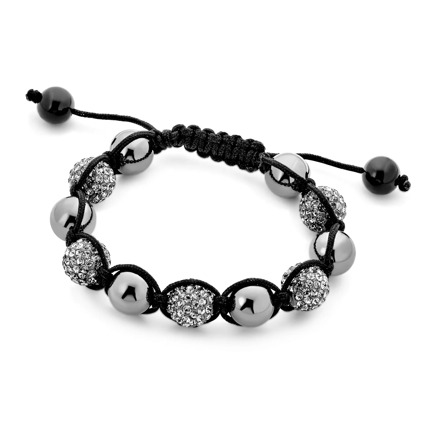 Black Navy Blue Gold Tone Bead Strand Bracelet with Pave Crystal Ball for Men