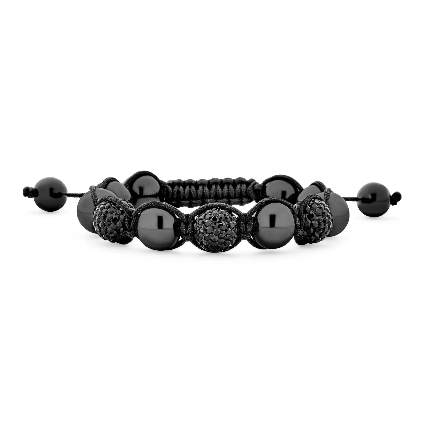 Black Navy Blue Gold Tone Bead Strand Bracelet with Pave Crystal Ball for Men