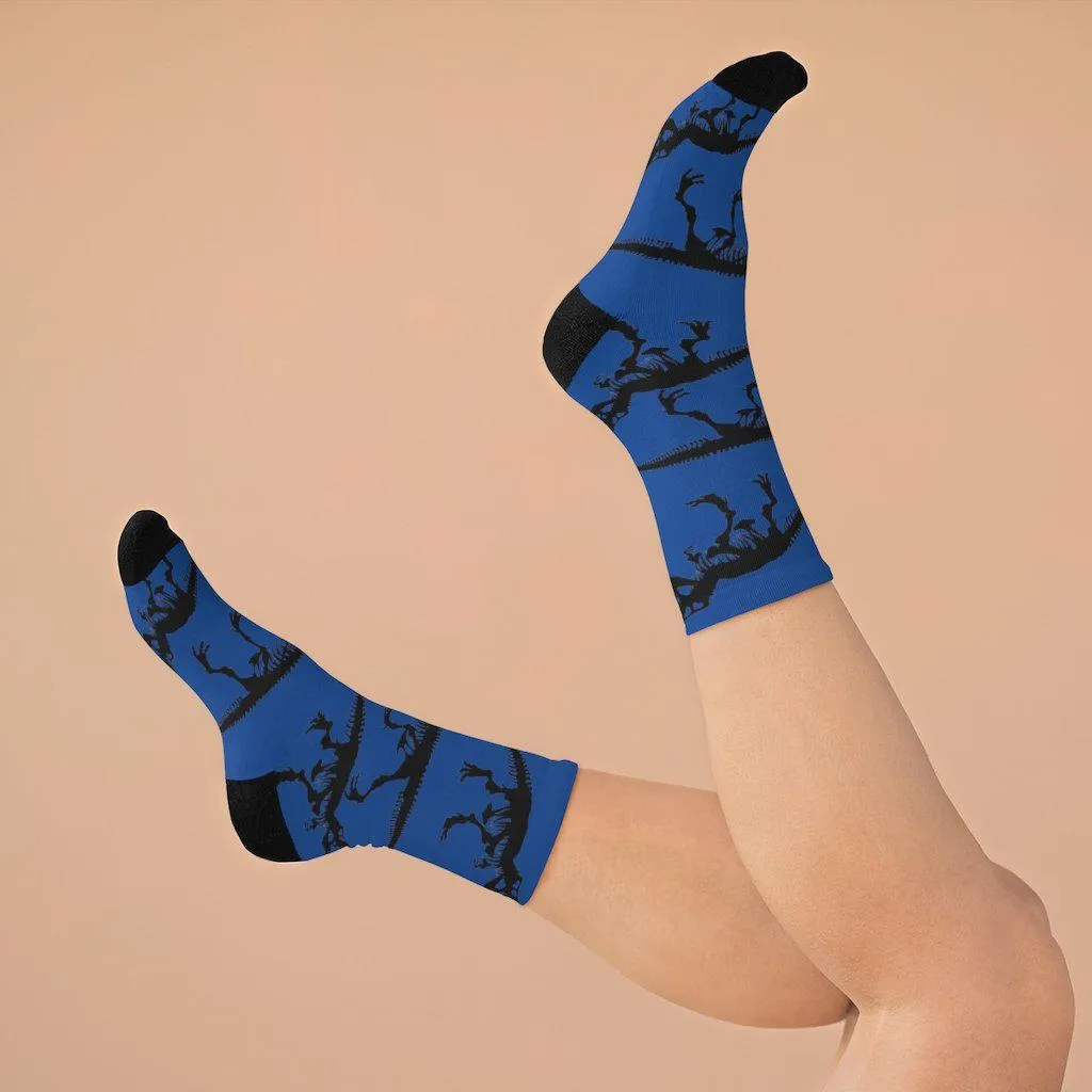 Blue T-Rex Skeleton Socks