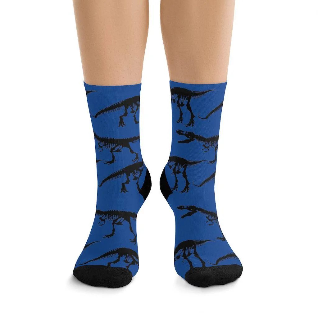 Blue T-Rex Skeleton Socks