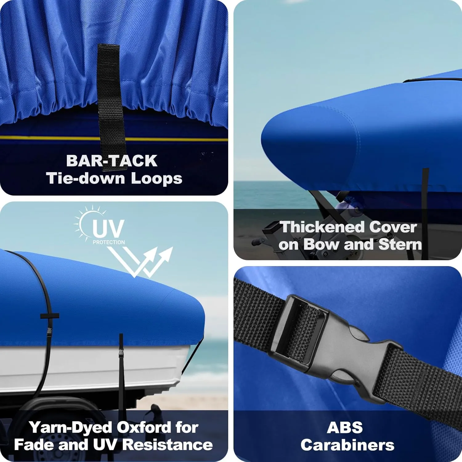 Boat Cover 17-19 ft, Authentic 1400D Boat Cover, 6000Pa Waterproof Heavy Duty Boat Covers with Motor Cover Fits BassBoat, V-Hull Tri-Hull Boat, Runabout Bowrider, 17' 18' 19', Blue