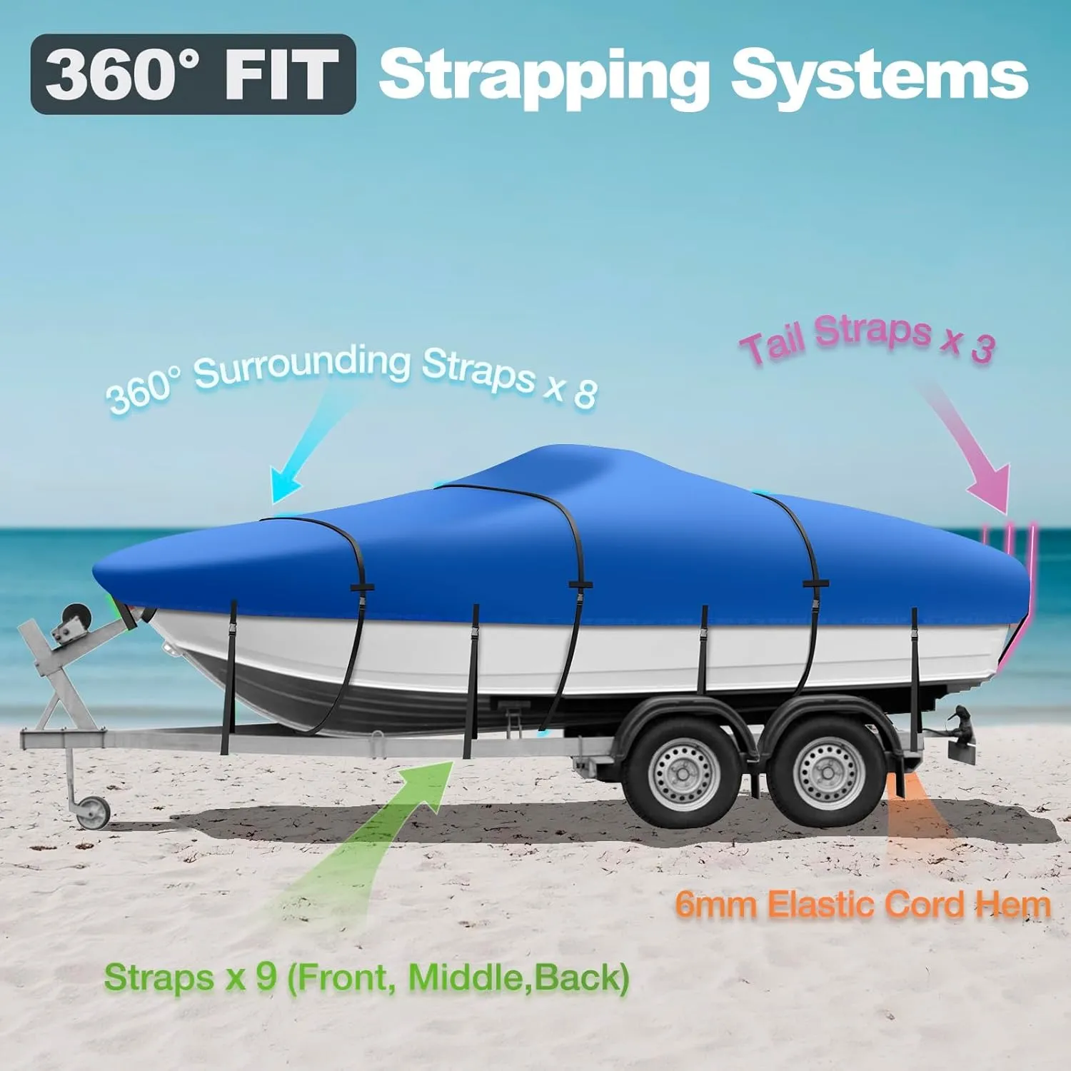 Boat Cover 17-19 ft, Authentic 1400D Boat Cover, 6000Pa Waterproof Heavy Duty Boat Covers with Motor Cover Fits BassBoat, V-Hull Tri-Hull Boat, Runabout Bowrider, 17' 18' 19', Blue