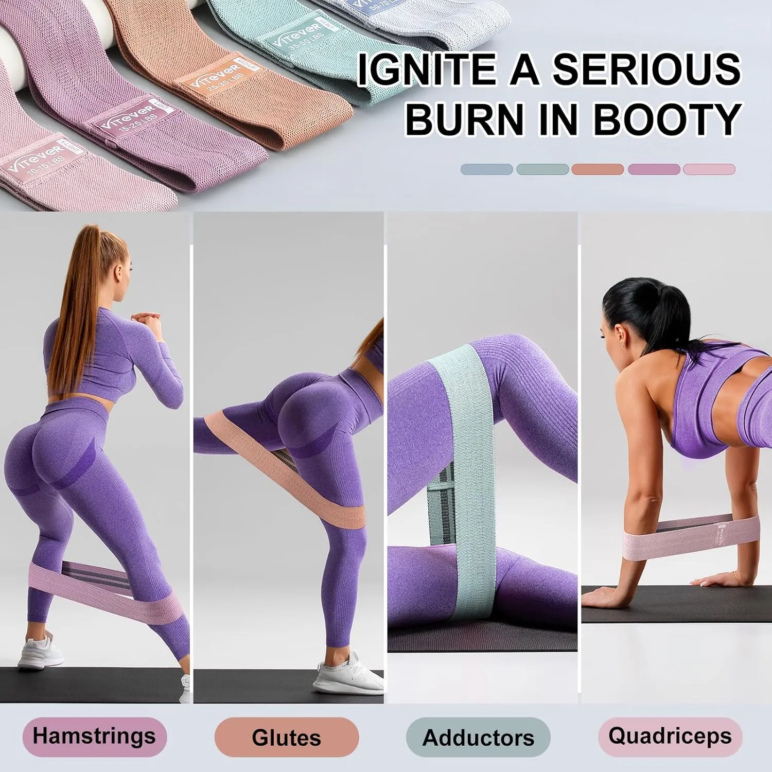 Booty Bands Set, Resistance Bands for Working Out, Exercise Bands for Women and Men Legs and Butt, Stretch Bands for Pilates, Yoga Starter Set