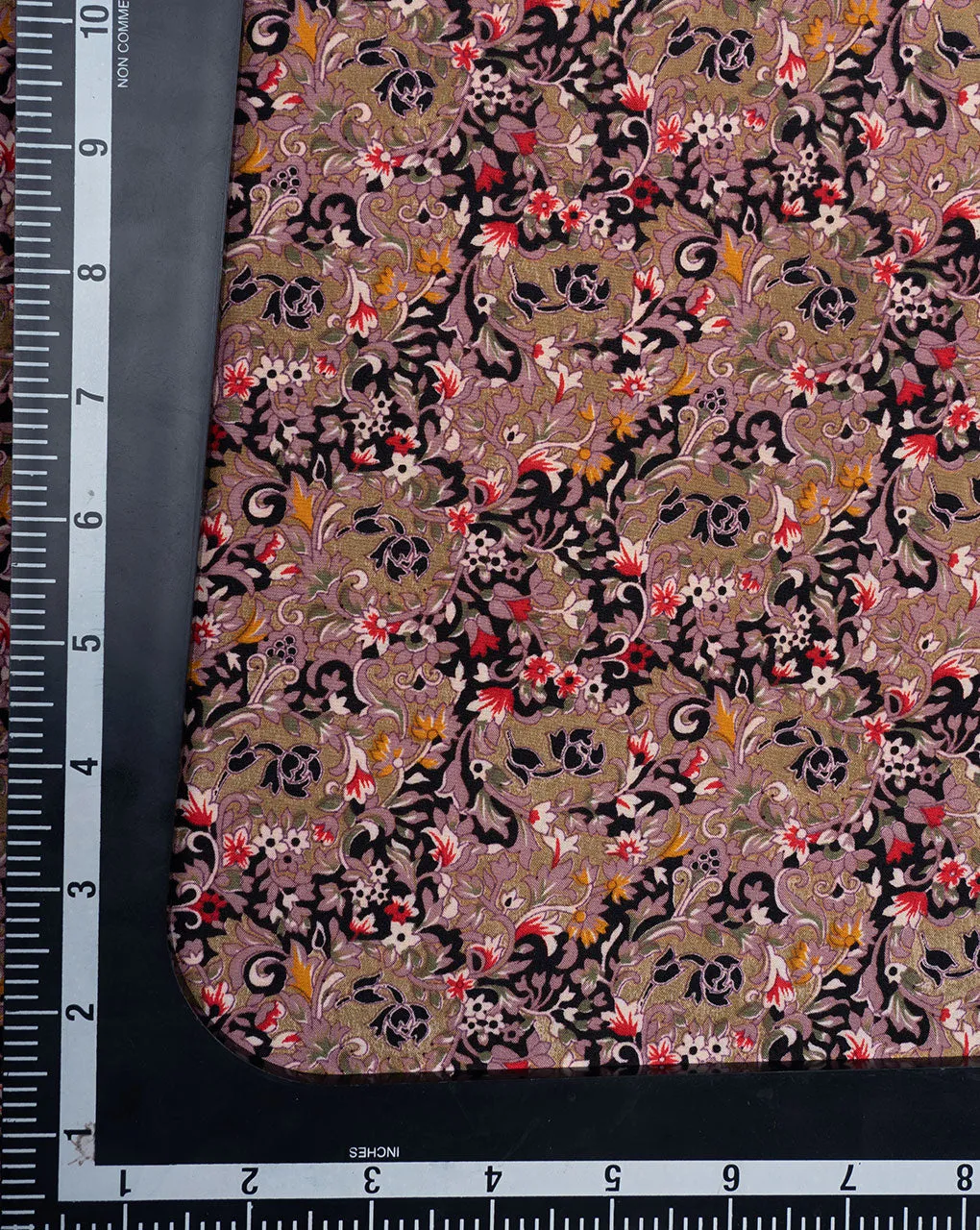 Brown Yellow Floral Screen Print Crepe Fabric