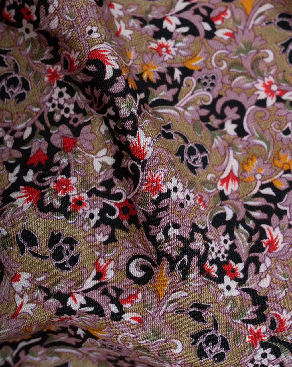 Brown Yellow Floral Screen Print Crepe Fabric