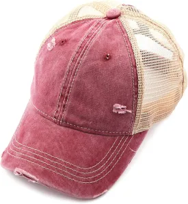 C.C Hatsandscarf Exclusives Washed Distressed Cotton Denim Ponytail Hat Adjustable Baseball Cap (BT-12) (BT-13)