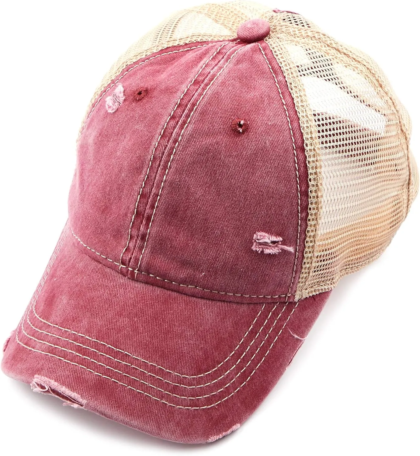 C.C Hatsandscarf Exclusives Washed Distressed Cotton Denim Ponytail Hat Adjustable Baseball Cap (BT-12) (BT-13)