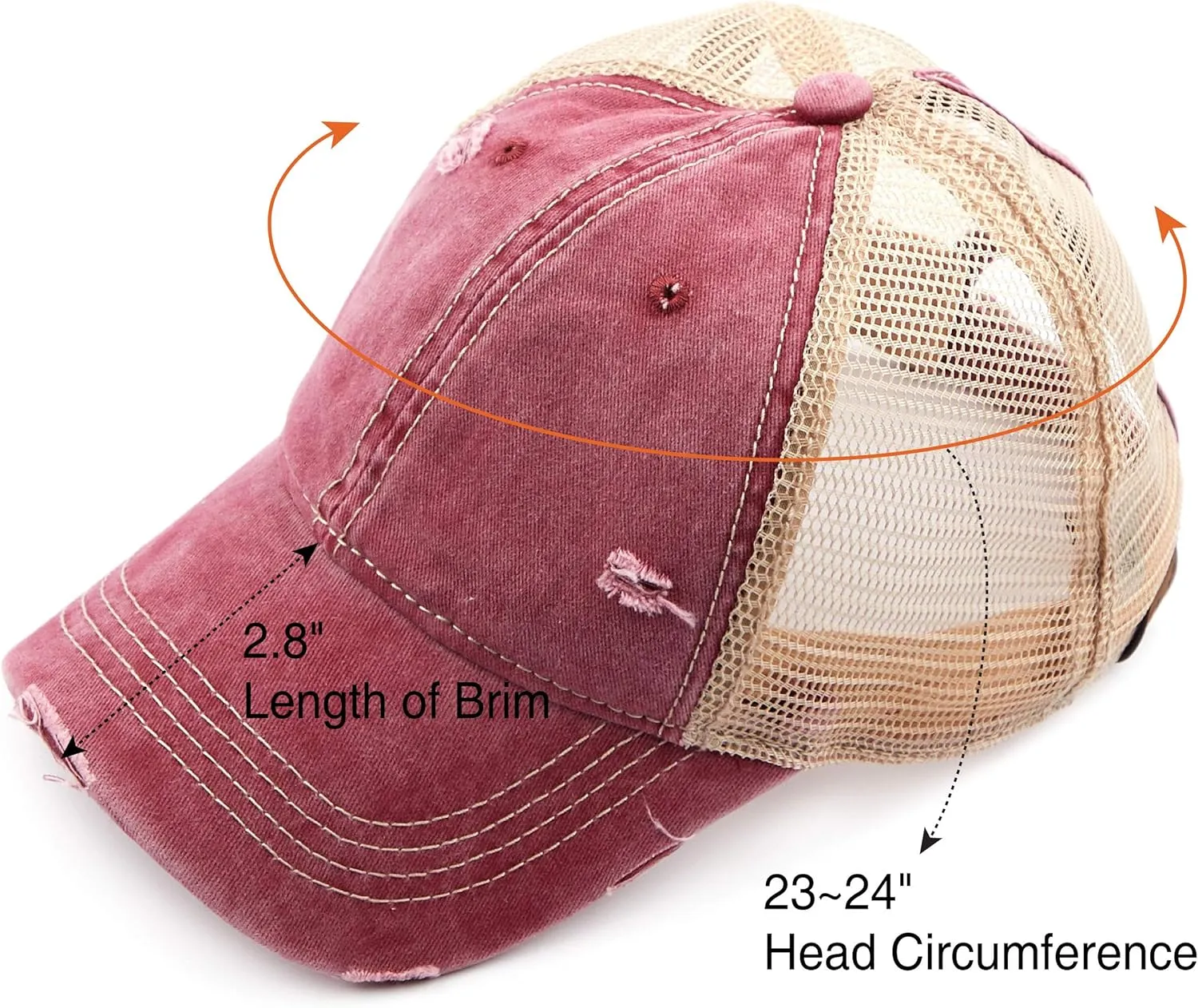 C.C Hatsandscarf Exclusives Washed Distressed Cotton Denim Ponytail Hat Adjustable Baseball Cap (BT-12) (BT-13)
