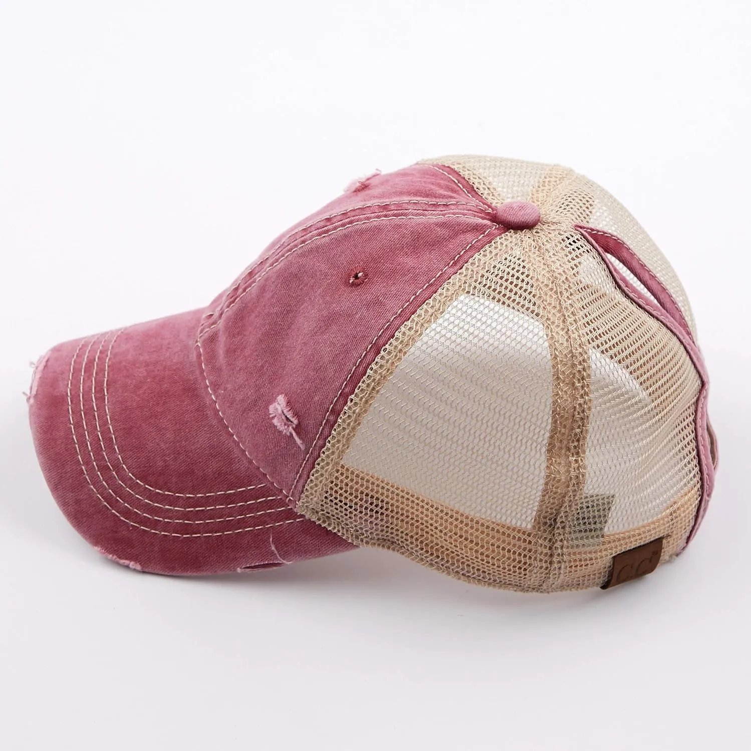 C.C Hatsandscarf Exclusives Washed Distressed Cotton Denim Ponytail Hat Adjustable Baseball Cap (BT-12) (BT-13)