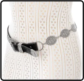Concho West Belt Gold Adjustable Leather Metal Chain Waist Belt Women's Chic Accessories for Dress and Pants