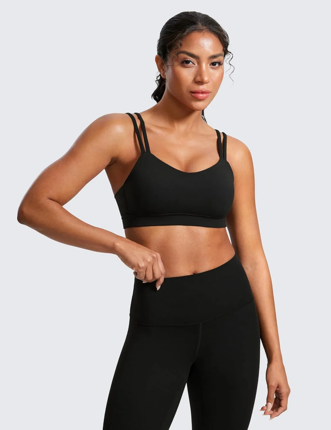 CRZ YOGA Softness Mold Butterluxe V Neck Sports Bras for Women - Workout Top Double Spaghetti Straps Wireless Yoga Clothes