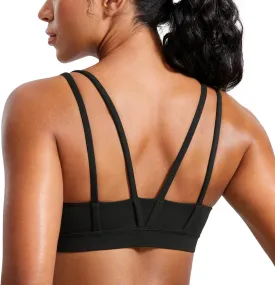 CRZ YOGA Softness Mold Butterluxe V Neck Sports Bras for Women - Workout Top Double Spaghetti Straps Wireless Yoga Clothes