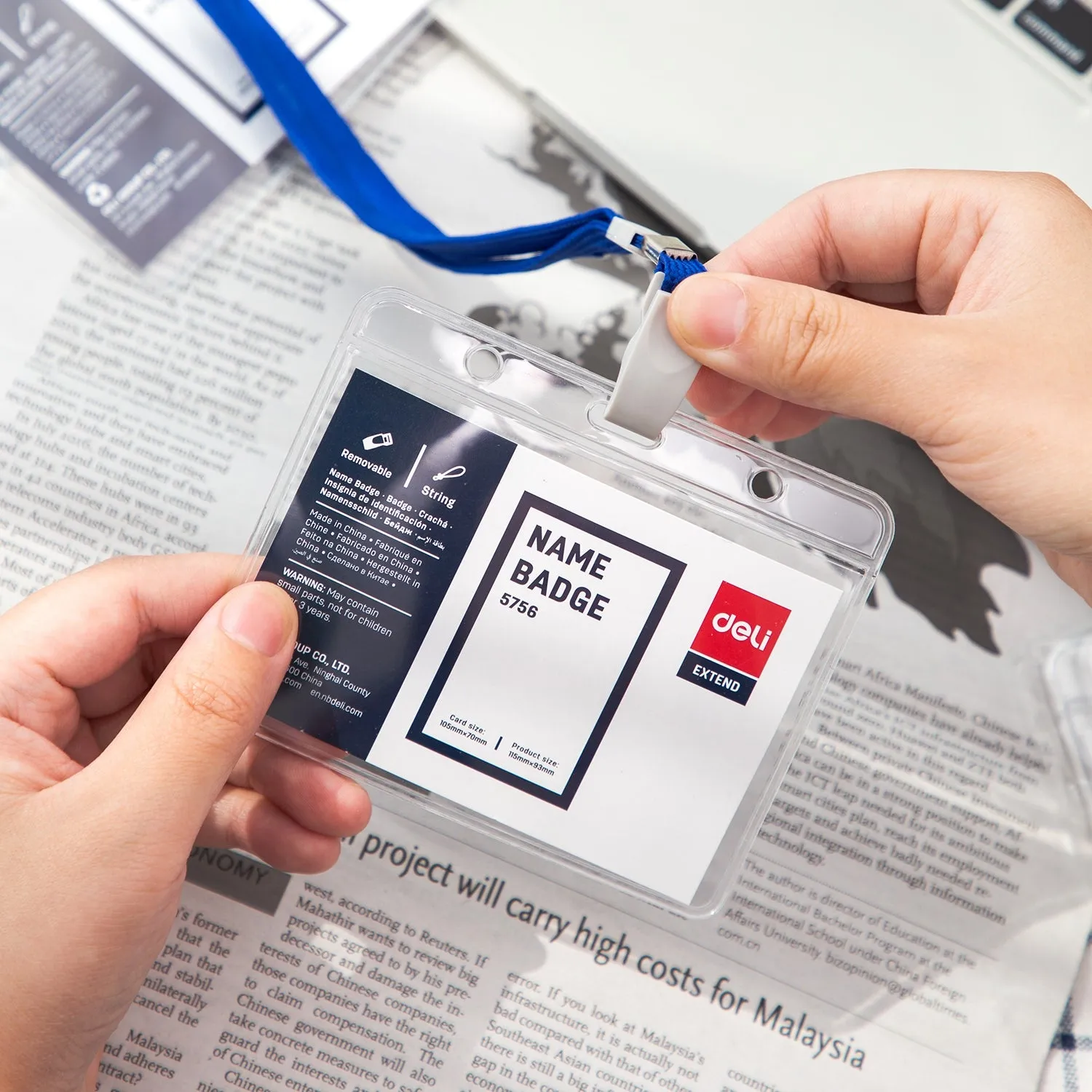 Deli PVC Lanyard Name Badge Horizontal 95×68mm