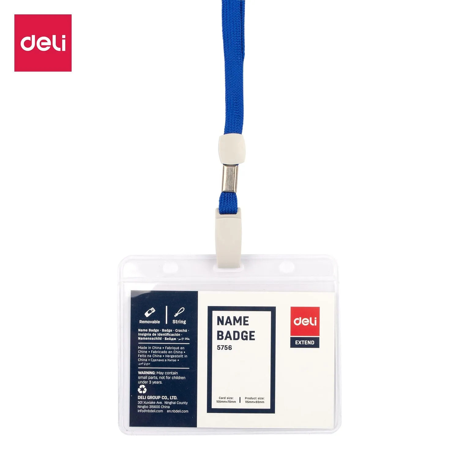 Deli PVC Lanyard Name Badge Horizontal 95×68mm