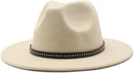 DHAEY Autumn and Winter Warm Woolen Top Hat, Large Brim Felt Hat, Vintage and Versatile Jazz Hat, Imitation Wool Hat Luopan Caps & Hats (Color : Beige, Size : 56-58cm)