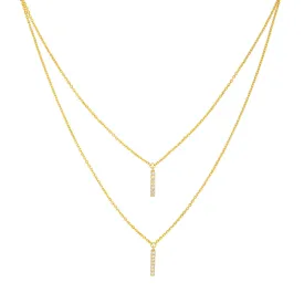 Diamond Staple Bar Drops Duet Necklace