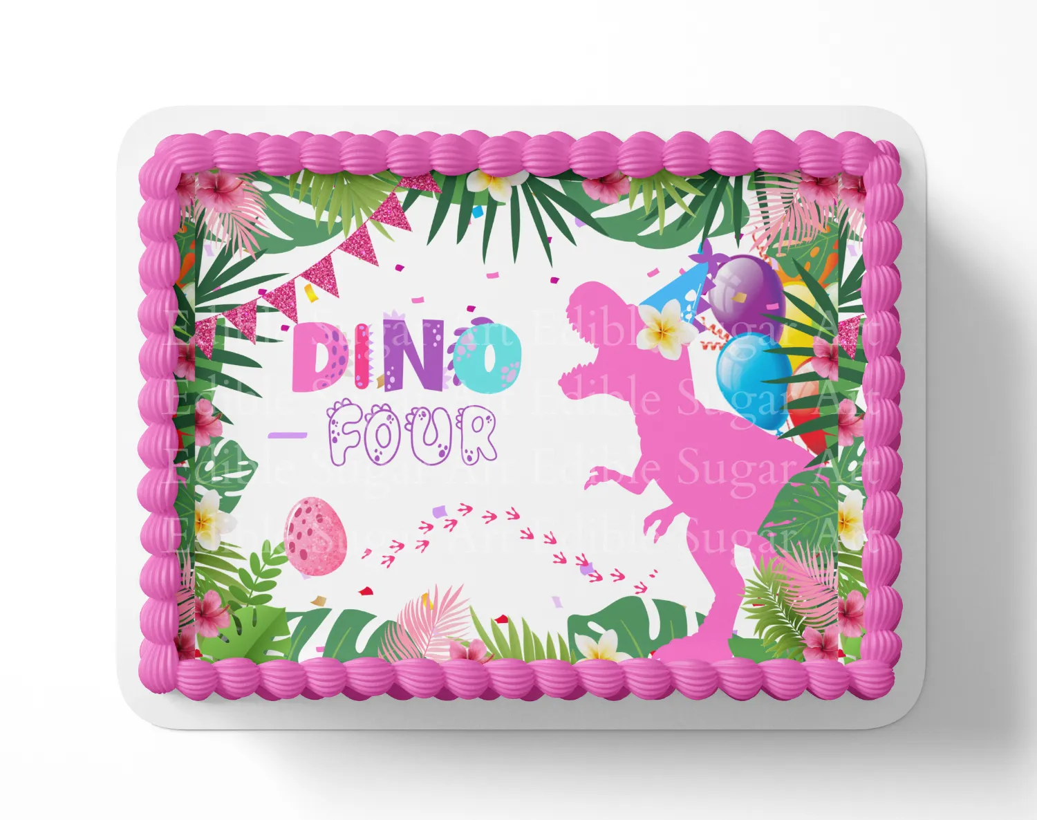 DINO FOUR BIRTHDAY Dinosaur Cake Topper Dinosaur Birthday Edible Image Prehistoric Jurassic Birthday cake