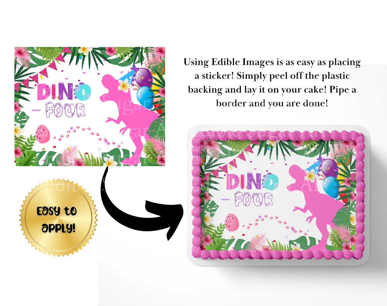 DINO FOUR BIRTHDAY Dinosaur Cake Topper Dinosaur Birthday Edible Image Prehistoric Jurassic Birthday cake