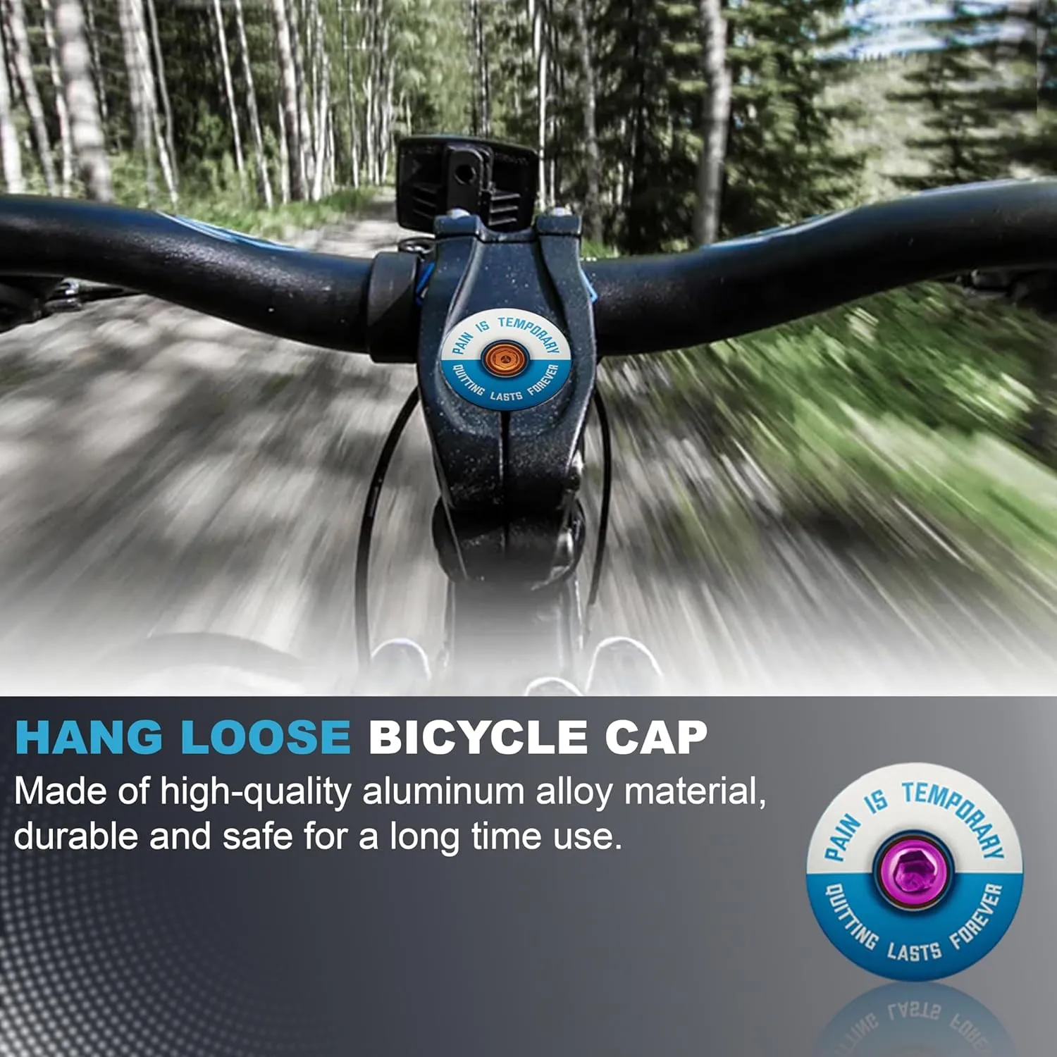DISPATCH Pain is Temporary, Quitting Lasts Forever Bicycle Headset Cap - Customize Your Bolt - 6061 Aluminum Designed for 1 1/8" Steerer Tubes - Easy Installation & Durable Engraving or UV Printing