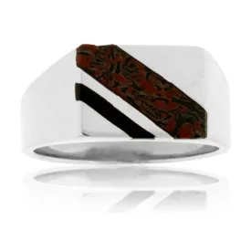 Double Inlay Dinosaur Bone & Onyx Ring