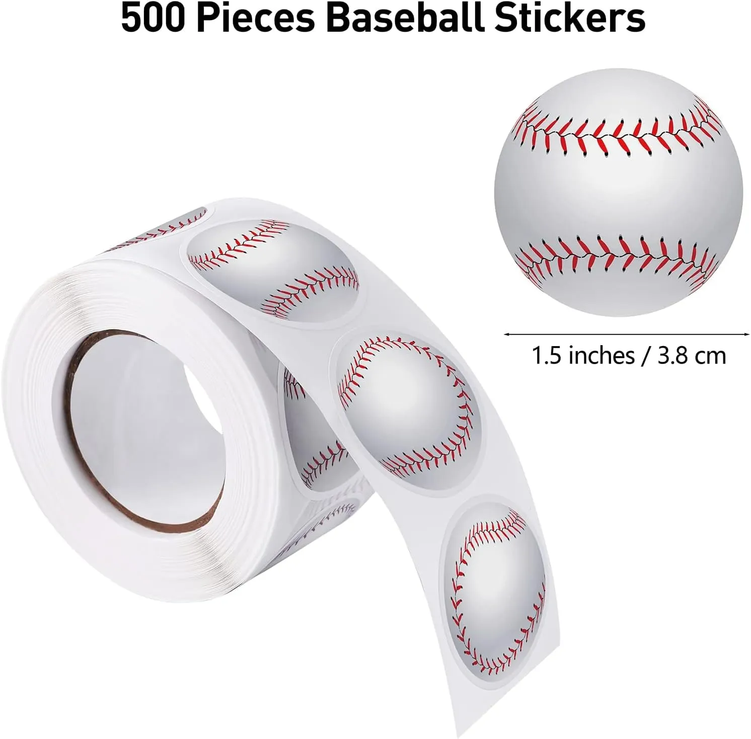 durony 500 Pieces Baseball Stickers Self-Adhesive Sports Ball Sticker Labels Roll Baseball Theme Party Decor Envelope Gift Bag Seal for Sports Party Supplies, Team Gift, Birthday Parties
