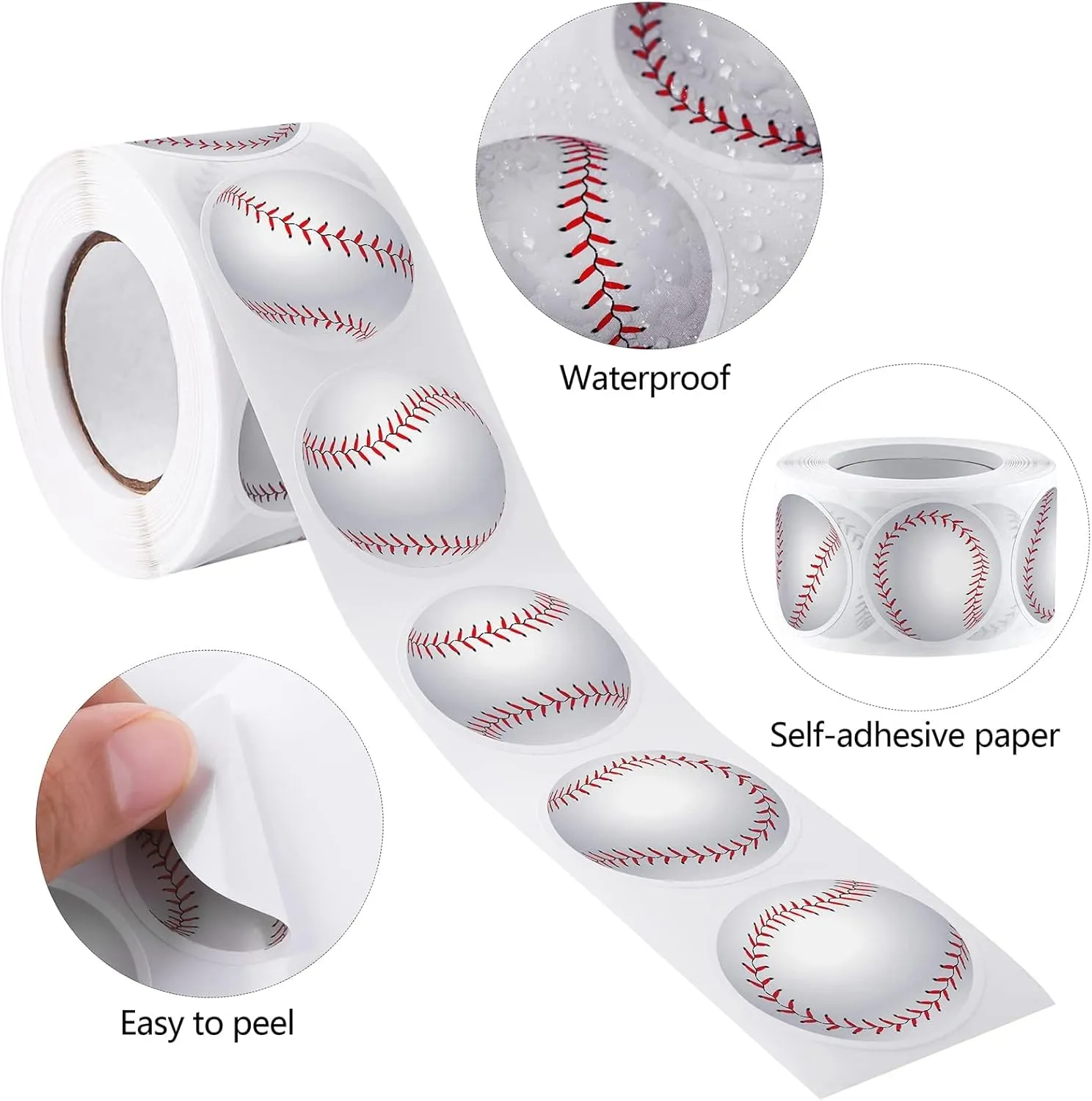 durony 500 Pieces Baseball Stickers Self-Adhesive Sports Ball Sticker Labels Roll Baseball Theme Party Decor Envelope Gift Bag Seal for Sports Party Supplies, Team Gift, Birthday Parties