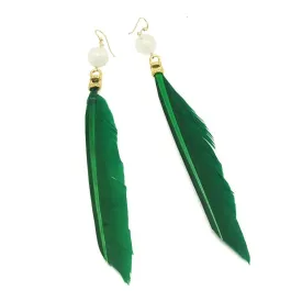 Feather Earrings with Moonstone Beads