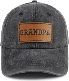 Grandpa Leather Patch Hat for Men, Funny Adjustable Cotton Grandfather Baseball Cap