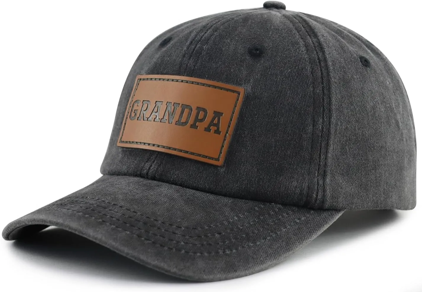 Grandpa Leather Patch Hat for Men, Funny Adjustable Cotton Grandfather Baseball Cap