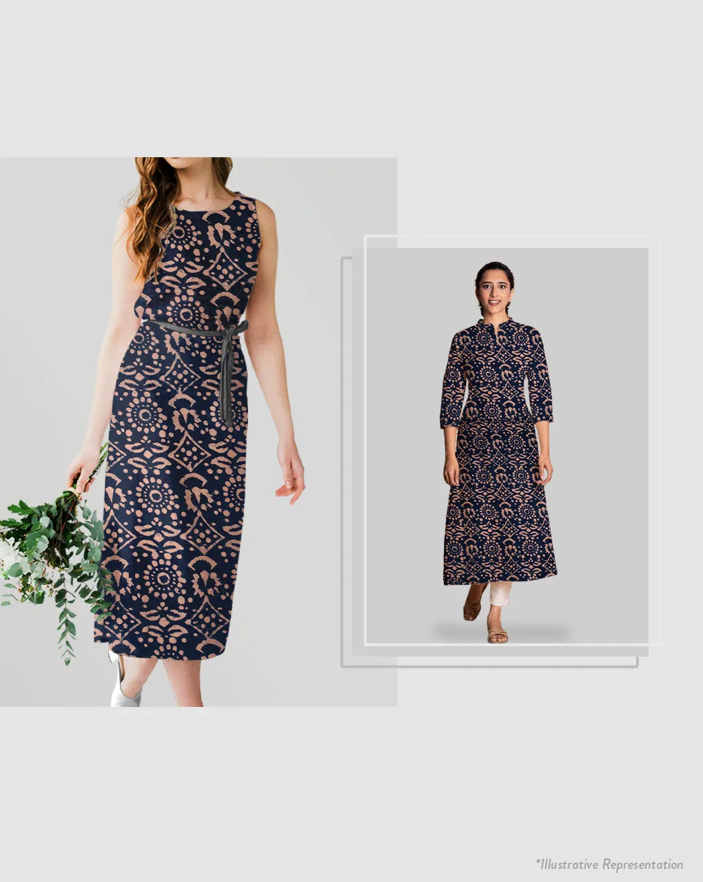 Indigo Hand Block Moss Crepe Fabric