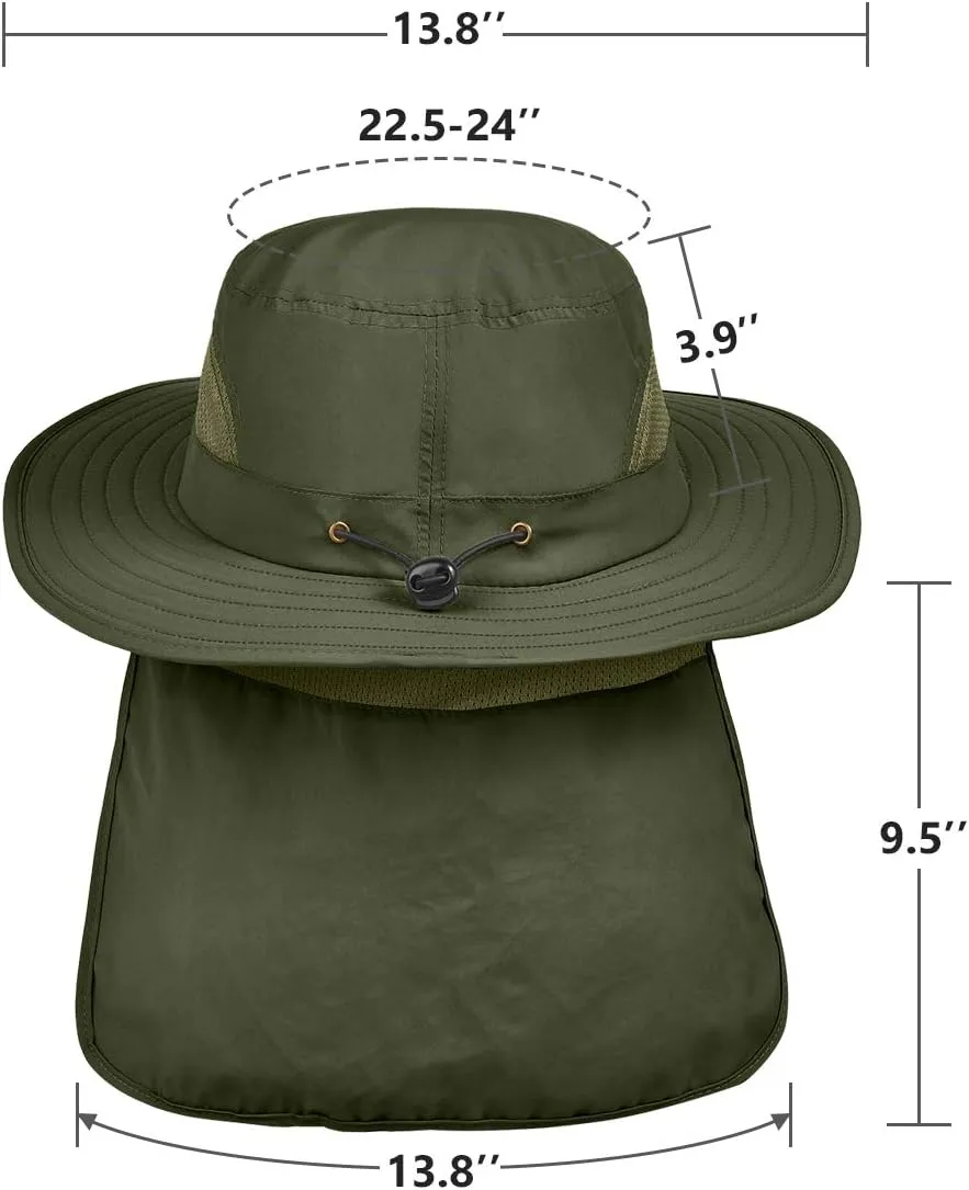 IYEBRAO 2 Pack Mens UV Protection Sun Hat with Neck Flap Summer Foldable Mesh Boonie Cap for Fishing Hiking Garden Work