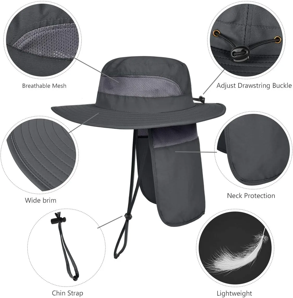 IYEBRAO 2 Pack Mens UV Protection Sun Hat with Neck Flap Summer Foldable Mesh Boonie Cap for Fishing Hiking Garden Work