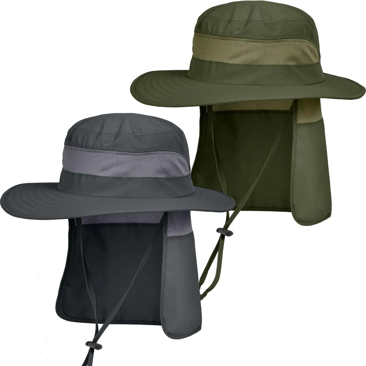 IYEBRAO 2 Pack Mens UV Protection Sun Hat with Neck Flap Summer Foldable Mesh Boonie Cap for Fishing Hiking Garden Work